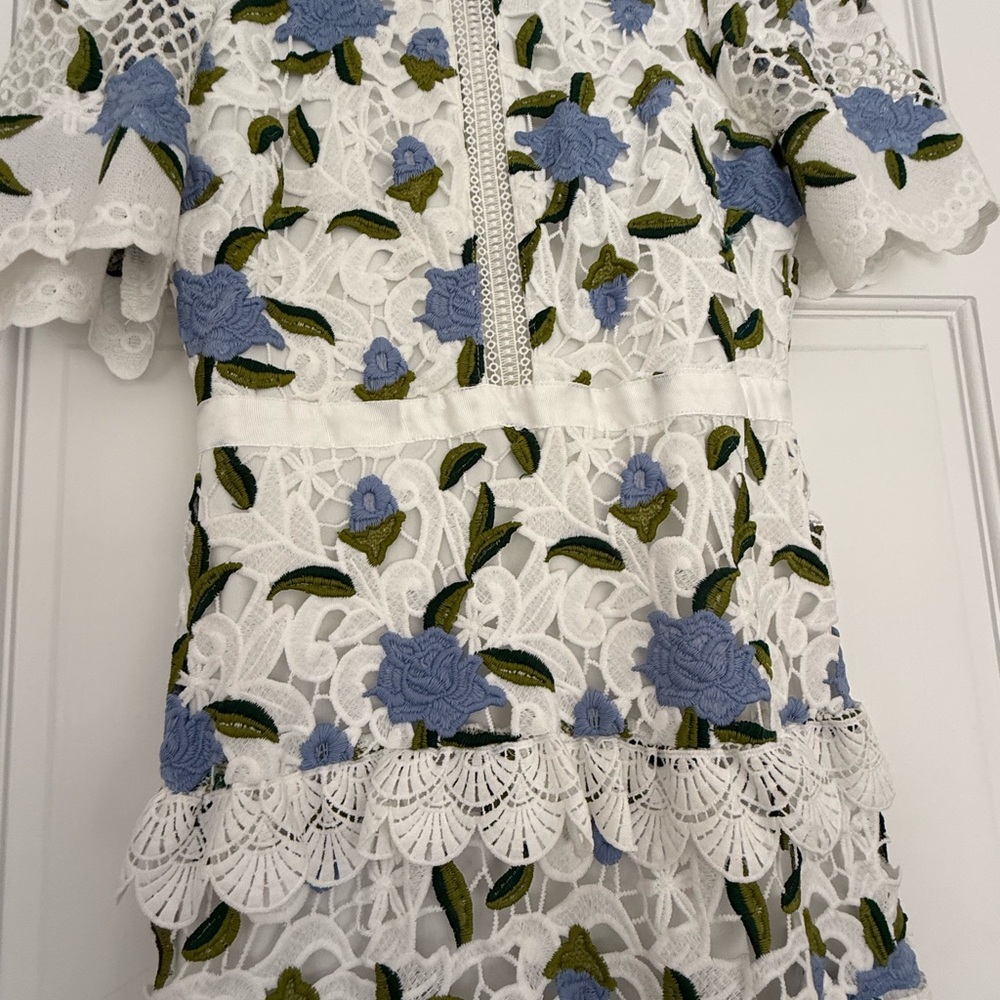 Just Me White and Blue Lace Dress - Picture 4 of 7